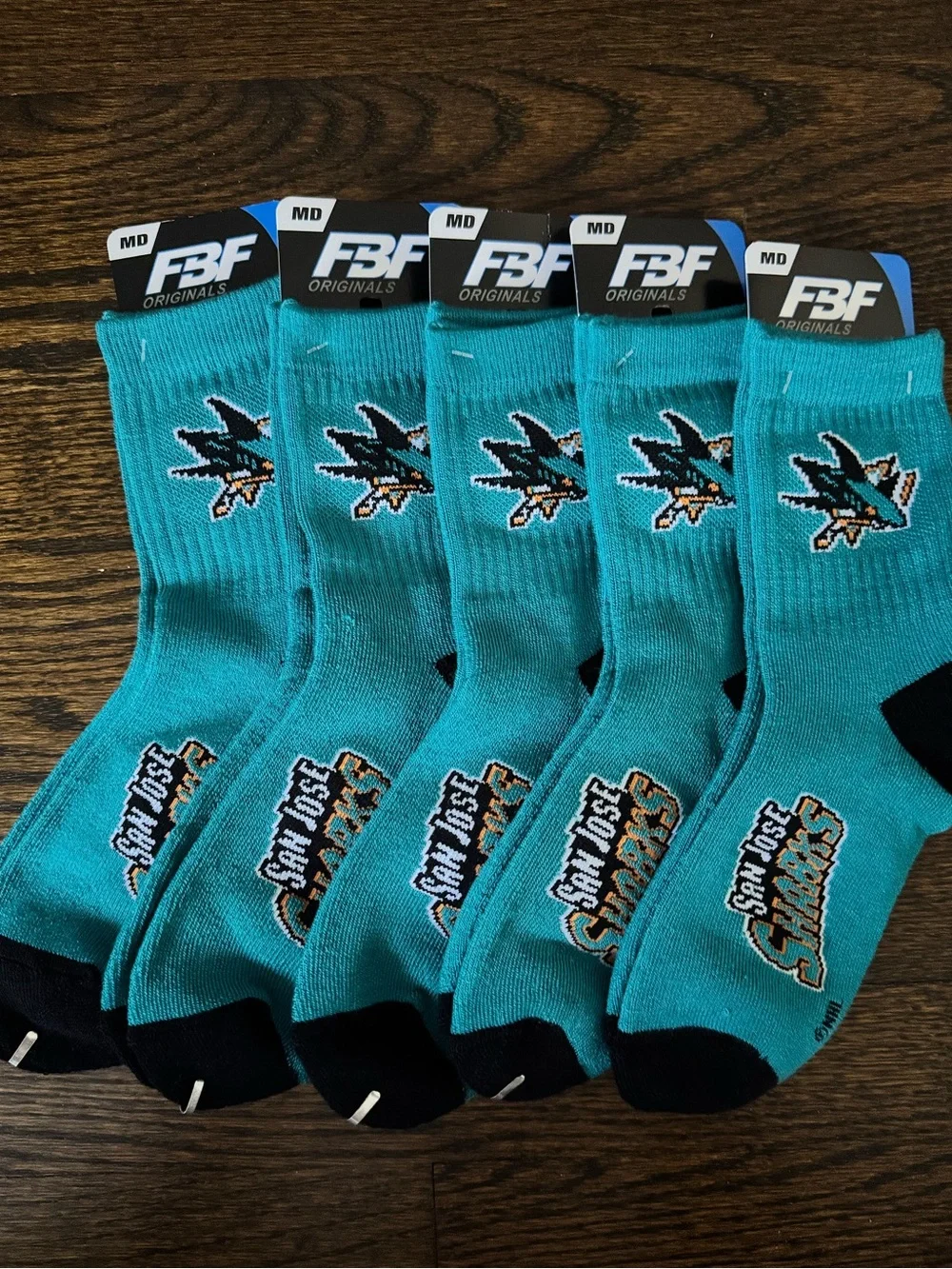 San Jose Sharks NHL Hockey Crew Socks – Medium – 5 Pairs – FBF Originals